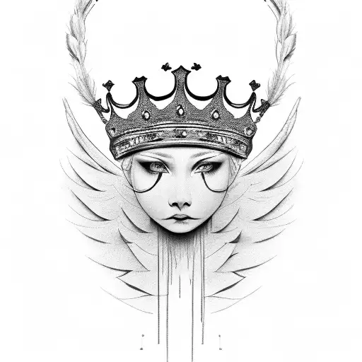 An elegant lock with a crown and feather details tattoo design idea