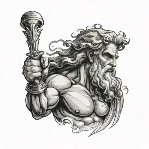 Zeus wtih thunderbolt in one hand tattoo design idea