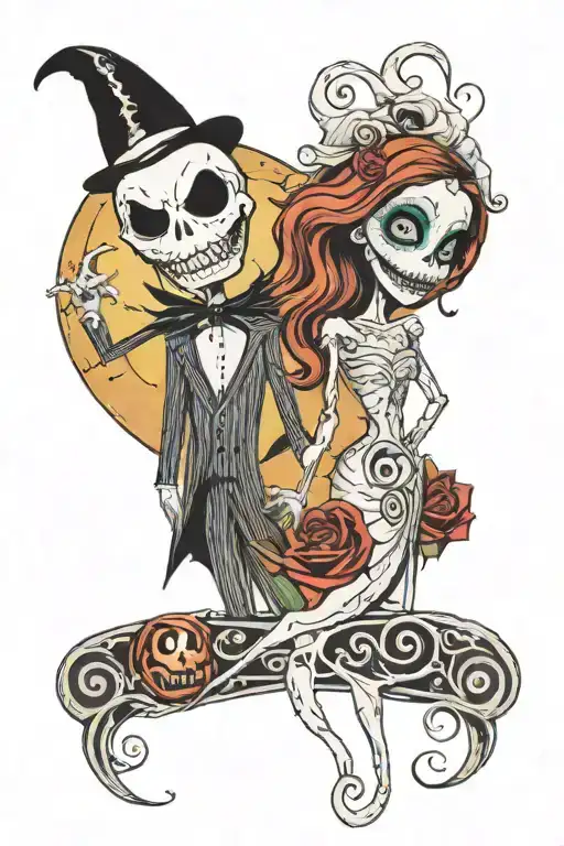 corpse bride x nightmare before Christmas jack and sally tattoo design idea