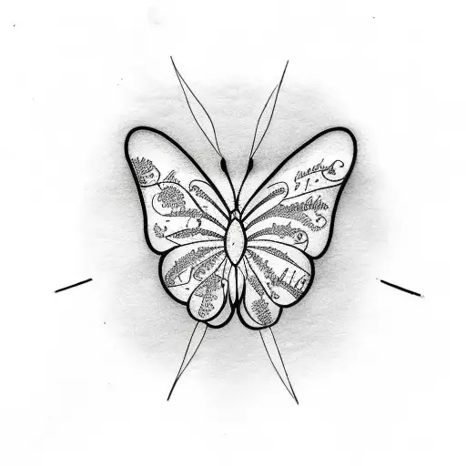  a Minimalist Fine LINE tattoo of a butterfly written purpose in a legible and elegant script. let it be delicate tattoo design idea