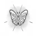  a Minimalist Fine LINE tattoo of a butterfly written purpose in a legible and elegant script. let it be delicate tattoo design idea