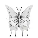  a Minimalist Fine LINE tattoo of a butterfly written purpose in a legible and elegant script. let it be delicate tattoo design idea