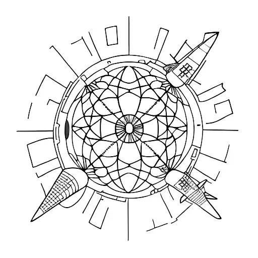 An airplane soaring through the sky, leaving a trail that forms the shape of the Dome of the Rock in Jerusalem tattoo design idea