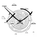An airplane soaring through the sky, leaving a trail that forms the shape of the Dome of the Rock in Jerusalem tattoo design idea