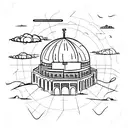 An airplane soaring through the sky, leaving a trail that forms the shape of the Dome of the Rock in Jerusalem tattoo design idea
