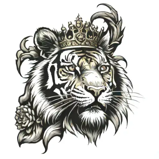 scarred face tiger with crown  tattoo design idea