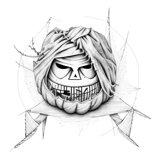 Pumpkin scarecrow, scarf, windmill, crow tattoo design idea