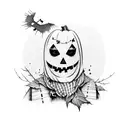 Pumpkin scarecrow, scarf, windmill, crow tattoo design idea