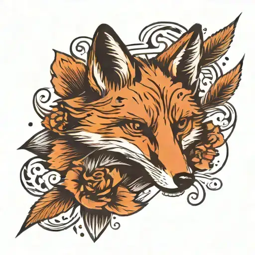 Small minimal fox with calligraphy brush strokes as accents and 4 large Aces up front tattoo design idea