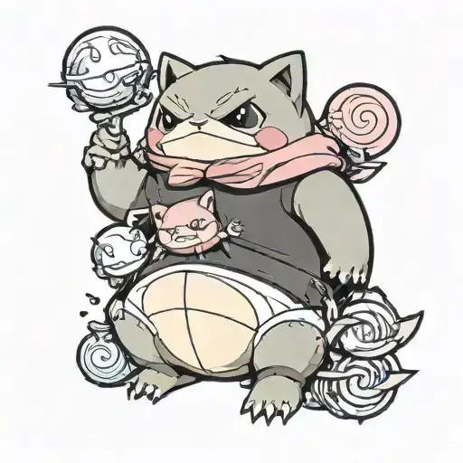 snorlax with jigglypuff on shadow tattoo design idea