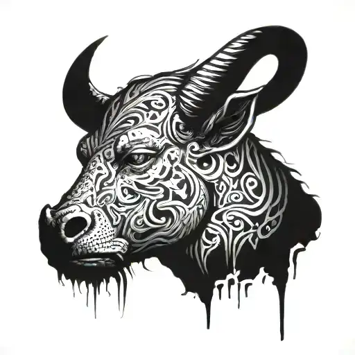 sad minotaur with scars and tattos half sleeve tattoo design idea