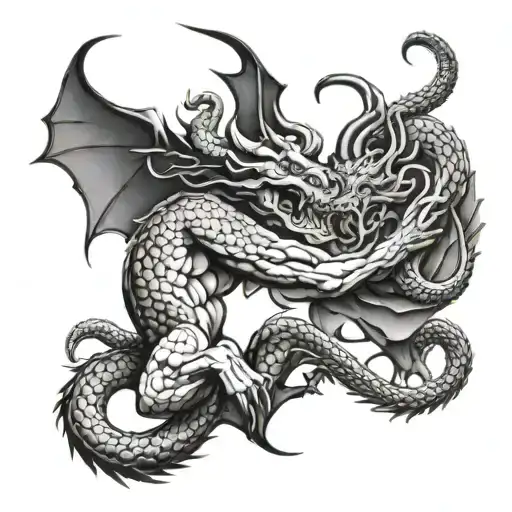 minotaur fighting a chinese dragon wrapped round tattoo design idea