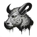 sad minotaur with scars and tattos half sleeve tattoo design idea