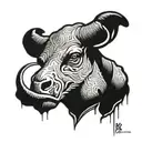 sad minotaur with scars and tattos half sleeve tattoo design idea