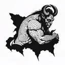sad minotaur with scars and tattos half sleeve tattoo design idea