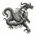 minotaur fighting a chinese dragon entire back  tattoo design idea