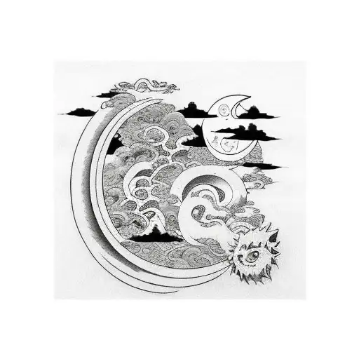 Naruto six paths chibaku tensei with moon and sun and some dragons around  tattoo design idea