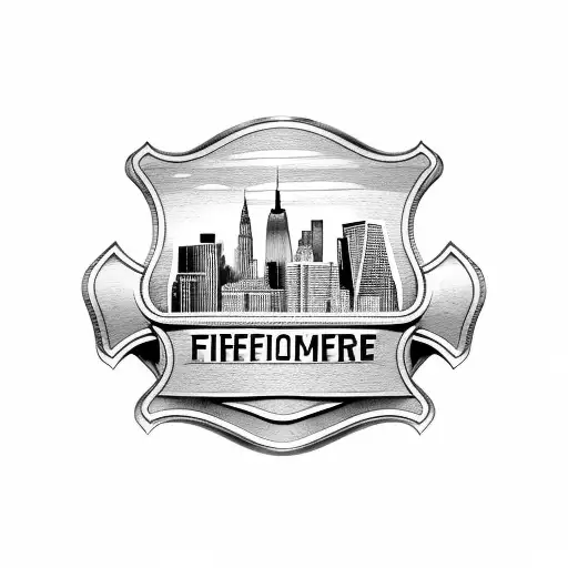 A firefighter emblem with the New York skyline in the background tattoo design idea