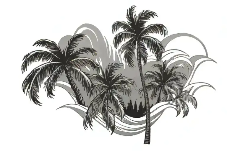 palm tree wave  tattoo design idea