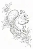 squirrel & bird in flowers tattoo design idea