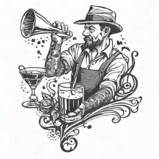 A tattoo of a bartender mixing drinks with musical notes incorporated to symbolize your passion for music and bartending tattoo design idea