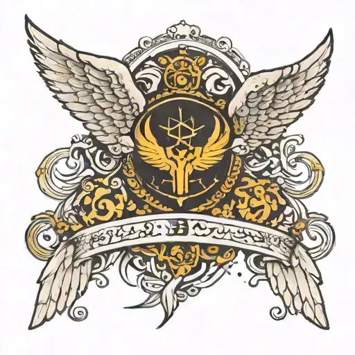 Bts logo surrounded with angels wings link by a tread. Armband tatoo tattoo design idea