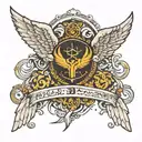 Bts logo surrounded with angels wings link by a tread. Armband tatoo tattoo design idea