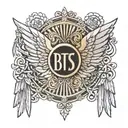 Bts logo surrounded with angels wings link by a tread. Armband tatoo tattoo design idea