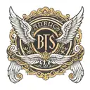 Bts logo surrounded with angels wings link by a tread. Armband tatoo tattoo design idea