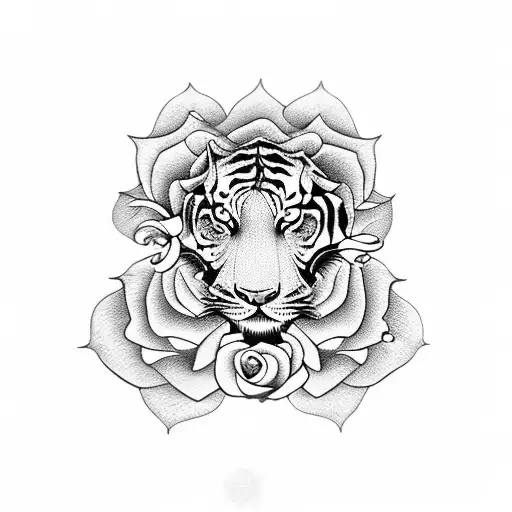 tiger eye and roses tattoo design idea