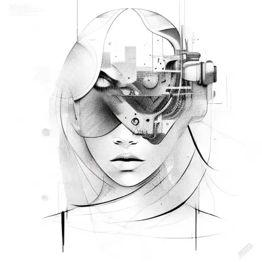 Abstract design of a girl's silhouette formed by car parts tattoo design idea