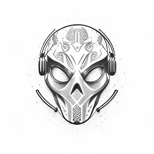 Airsoft mask with a music equalizer pattern tattoo design idea