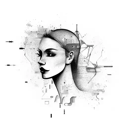 Abstract design of a girl's silhouette formed by car parts tattoo design idea