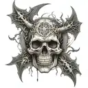 skull with veins and mystical devil symbols tattoo design idea