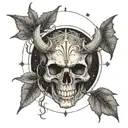 skull with veins and mystical devil symbols tattoo design idea