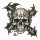 skull with veins and mystical devil symbols tattoo design idea