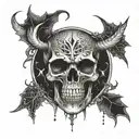 skull with veins and mystical devil symbols tattoo design idea