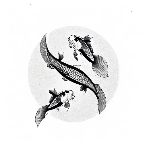 two koi carp, one black and one white, which turns around and forms a yin yang tattoo design idea