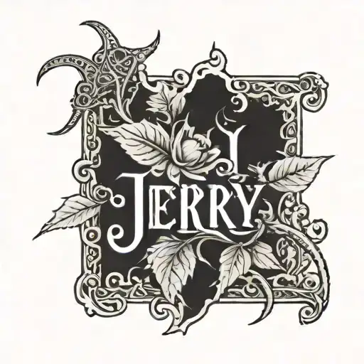 The name Jerry old English and thorns wrapped tattoo design idea