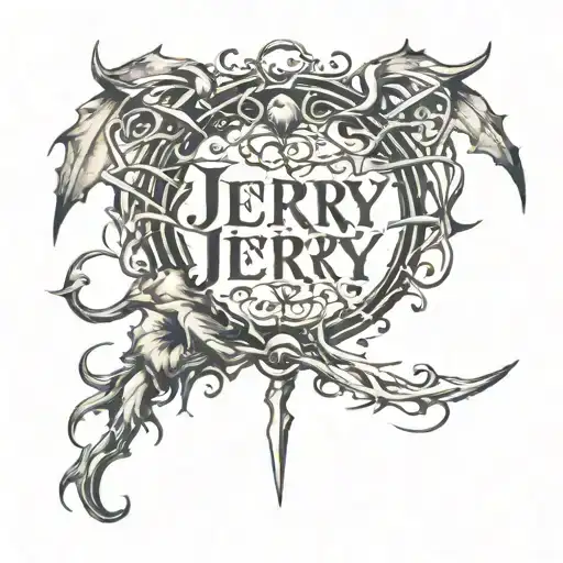 The name Jerry with old English and thorns wrapped tattoo design idea