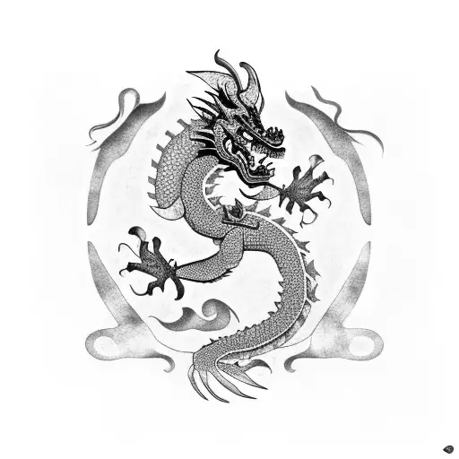 Mayan dragon with leaves tattoo design idea