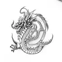 Mayan dragon with leaves tattoo design idea
