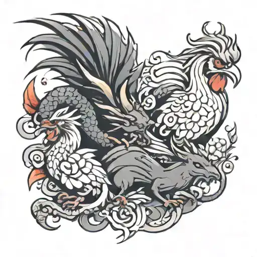 dragon, rat and rooster family  tattoo design idea