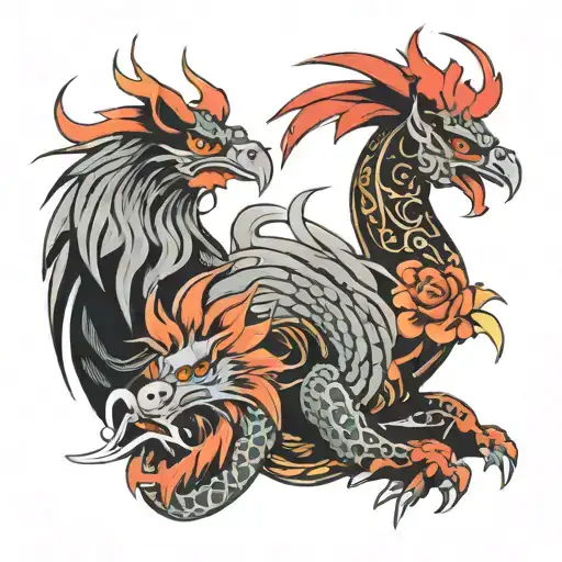 dragon, rat and rooster   tattoo design idea