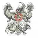 dragon, rat and rooster chinese animals  tattoo design idea
