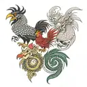 dragon, rat and rooster chinese animals  tattoo design idea