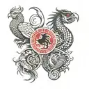 dragon, rat and rooster chinese animals  tattoo design idea