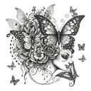 An abstract design combining elements of the Corpse Bride and butterflies in a dotwork style, creating a unique and mesmerizing tattoo tattoo design idea