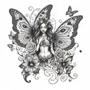 An abstract design combining elements of the Corpse Bride and butterflies in a dotwork style, creating a unique and mesmerizing tattoo tattoo design idea