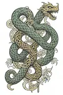bronze serpent on pole intertwined tattoo design idea
